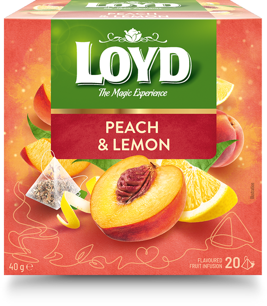 Vaisinis arbatos gėrimas LOYD, persiko ir citrinos skonio, 20x2 g