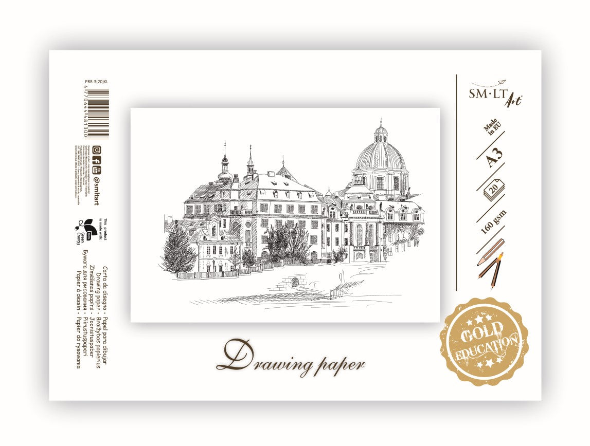 Popierius braižymui SMLT, A3, 20 lapų, 160 g/m²