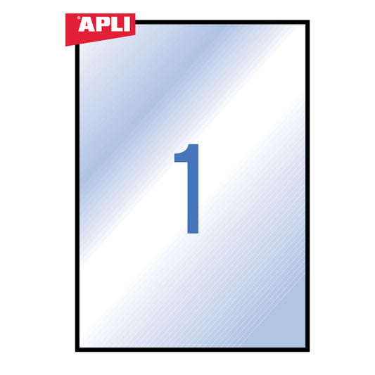 Lipnios etiketės APLI, 210 x 297 mm, A4, 1 lipdukai lape, 20 lapų, permatoma