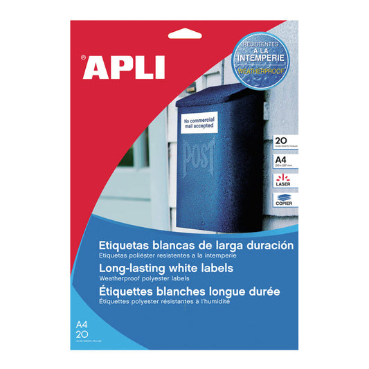 Lipnios etiketės APLI, 70 x 37 mm, A4, 24 lipdukai lape, 20 lapų, matiniai