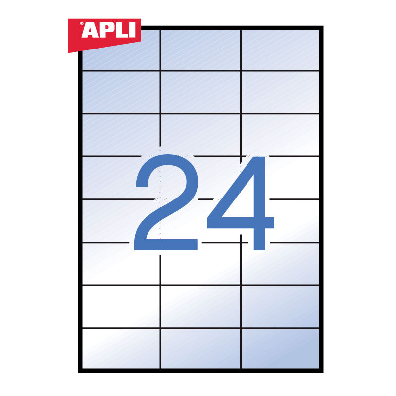 Lipnios etiketės APLI, 70 x 37 mm, A4, 24 lipdukai lape, 20 lapų, matiniai