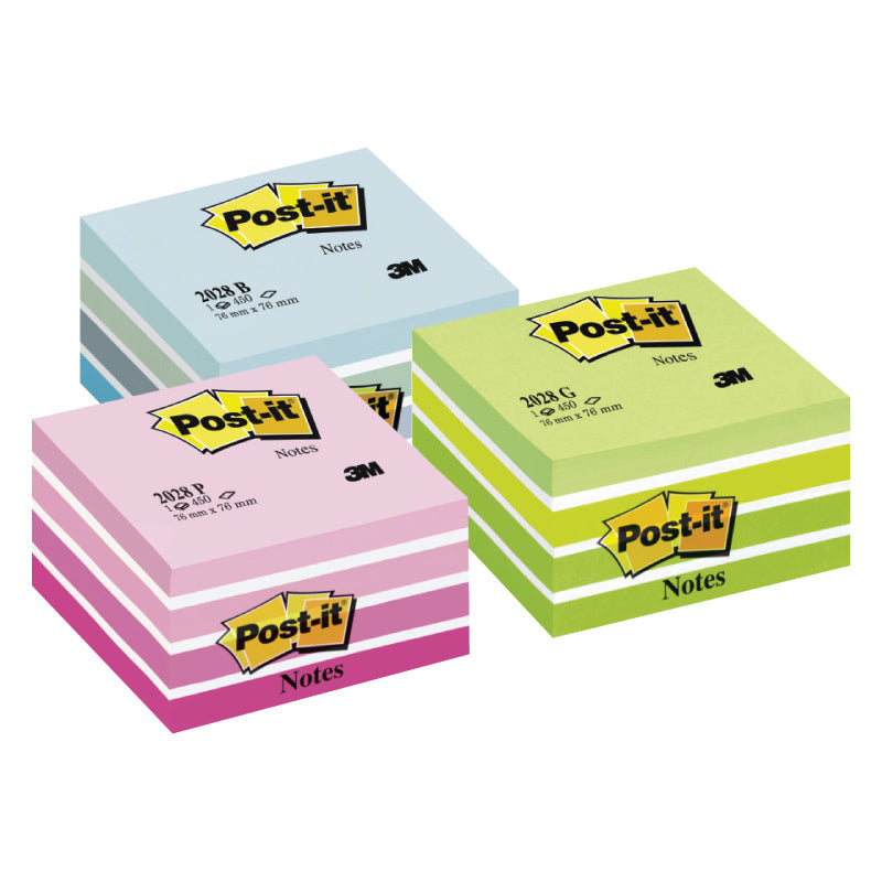 Lipnūs lapeliai Post-it Akvarelė  kubas, 450 lapelių, 76 x 76 mm, mėlynos ir baltos spalvos derinys