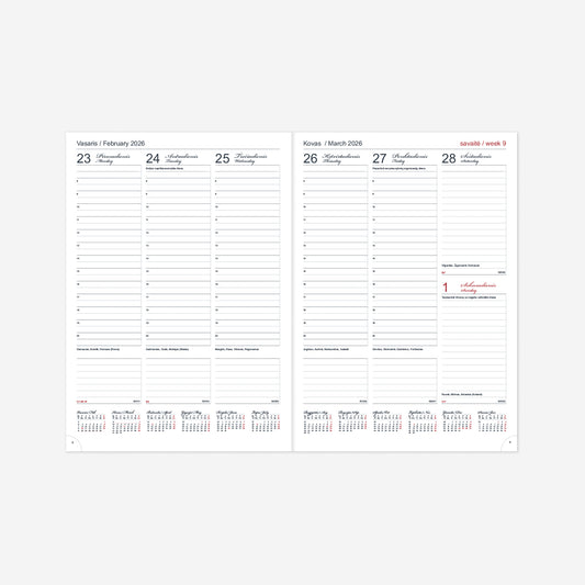Kalendorius FUTURA VIP 2026, A4, PU, mėlyna, aukso spalvos kraštai