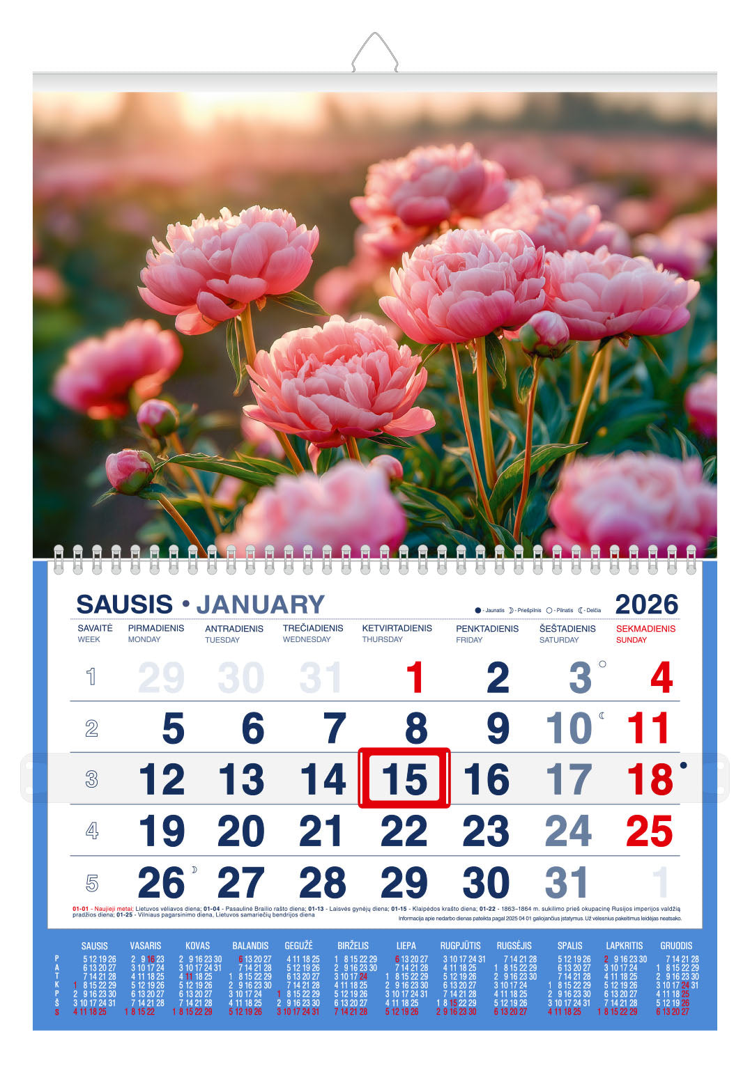 Pakabinamas kalendorius ŽIEDŲ MUZIKA 2026, 1 dalis