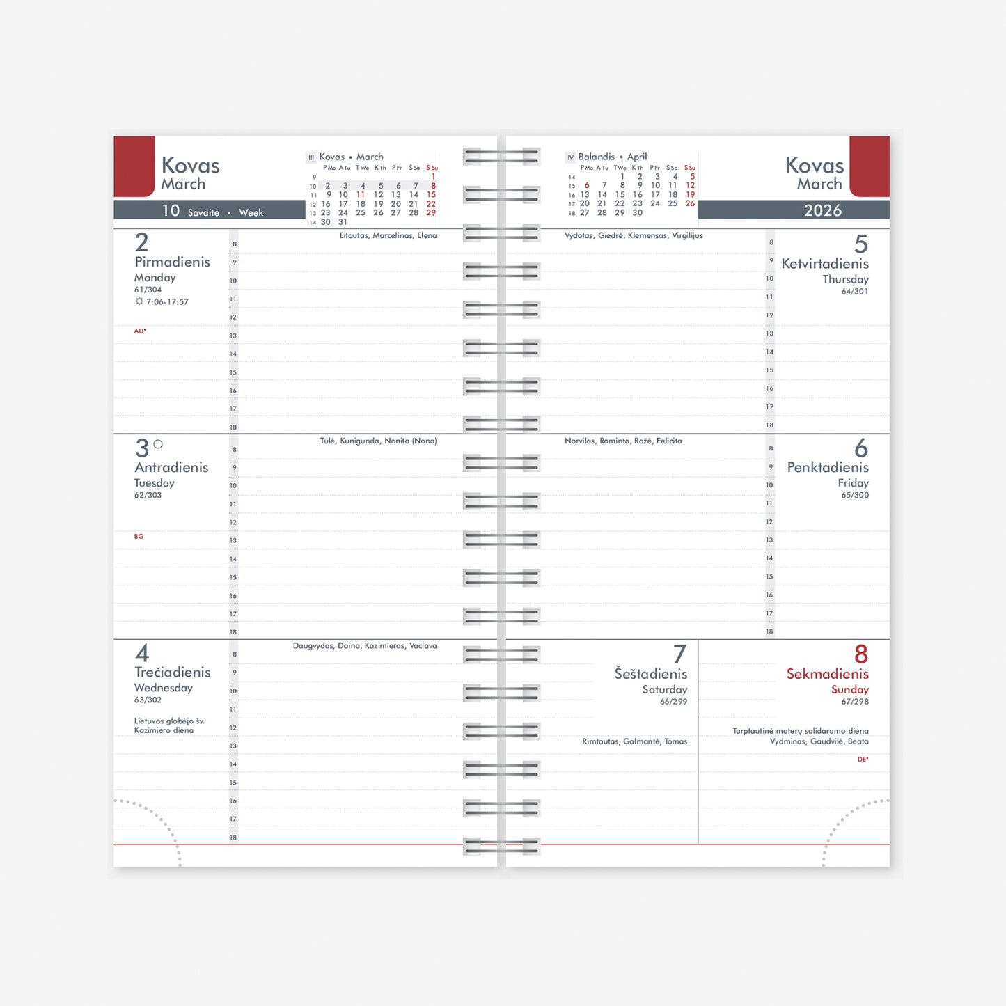Kalendorius MIDI Spirex 2026, 100 x 170 mm, PU, juoda