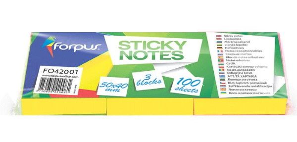 Lipnūs lapeliai FOROUS 50x40 mm, geltona sp., 3 vnt./pak.