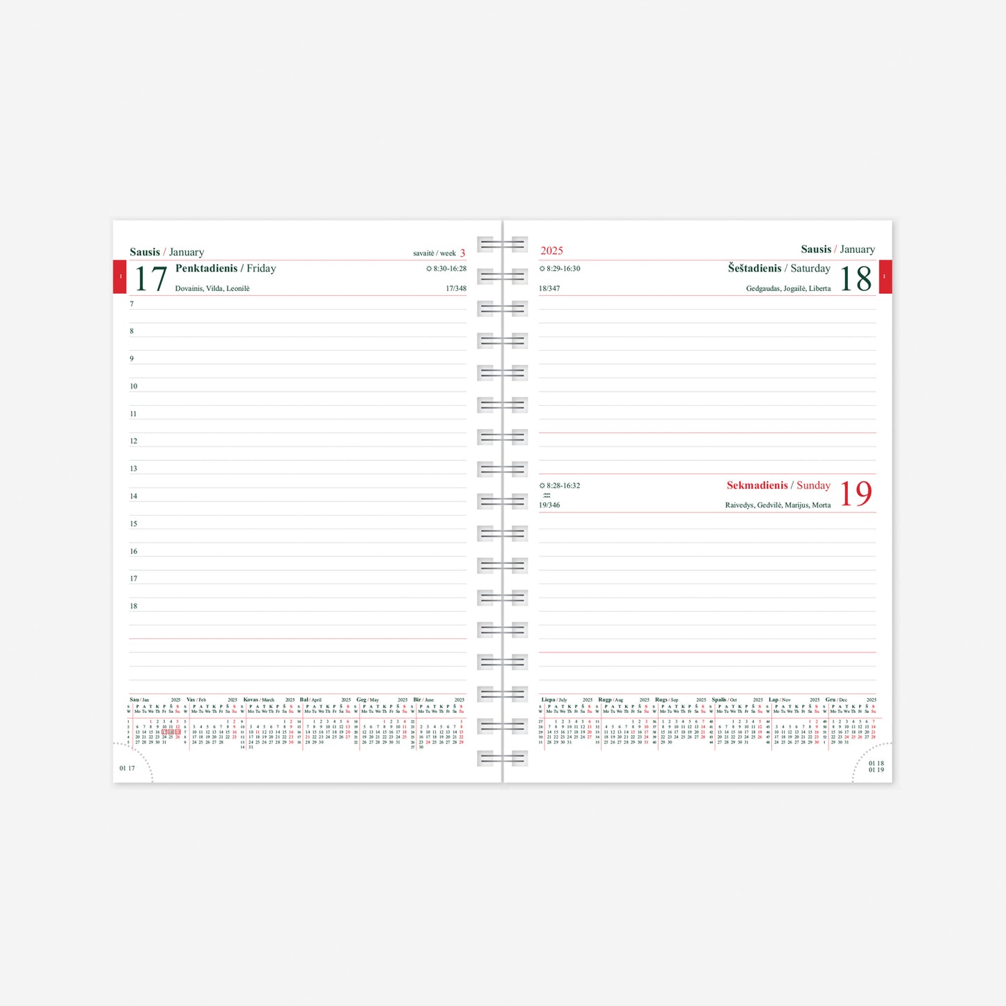 Kalendorius MANAGER Spirex Day 2026, A5, PU FLEX, šviesiai pilkos sp.