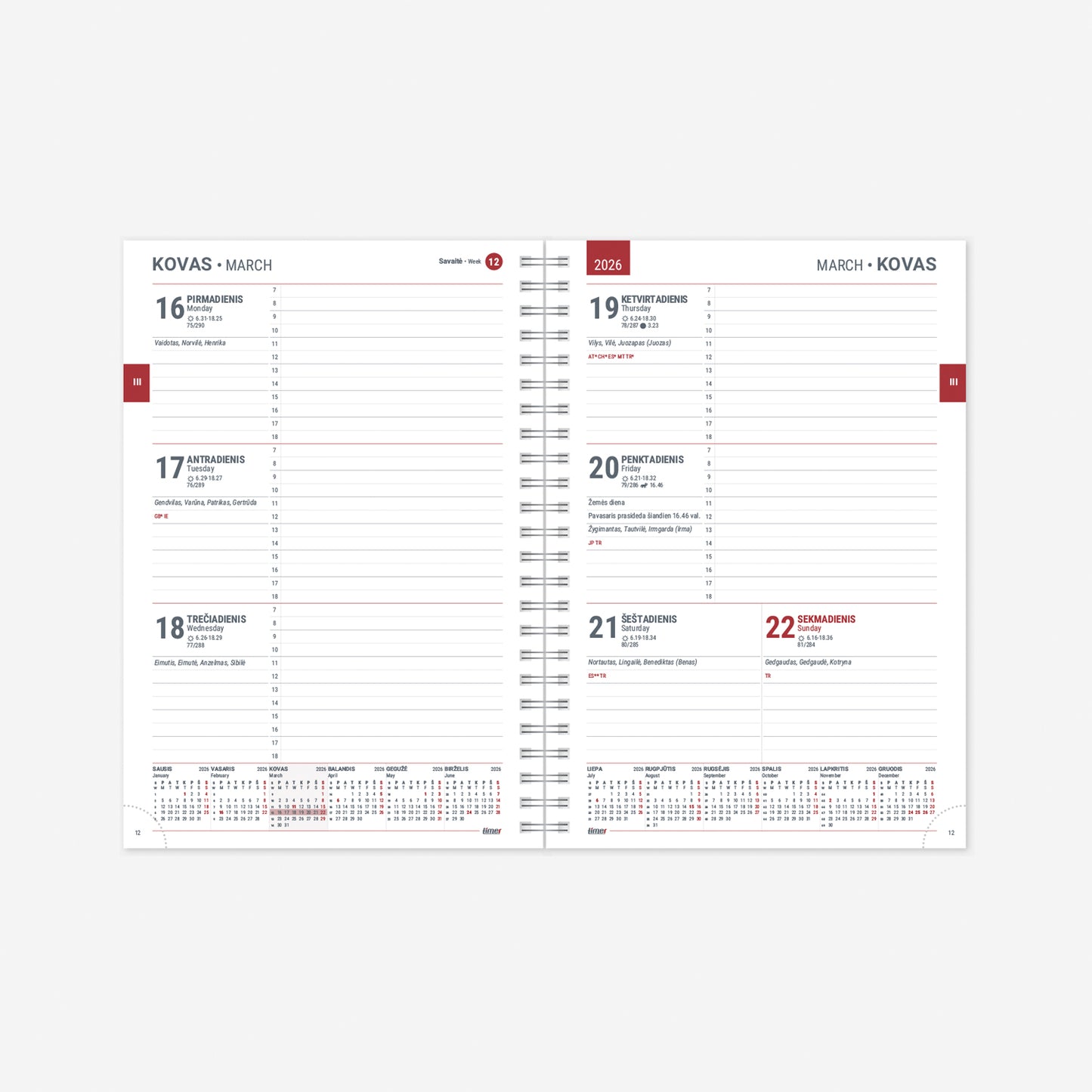 Kalendorius MANAGER Spirex Week 2026, A5, PU, juoda