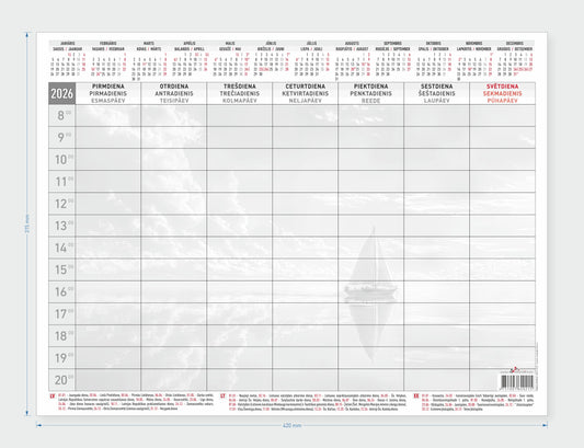 Stalo kalendorius 2026, A3+, 53 lapai, savaitė (Baltic)