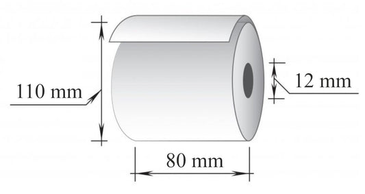 Terminė kasos juosta, 80 mm x 110 m/12 mm, 55g., 2 vnt/pak