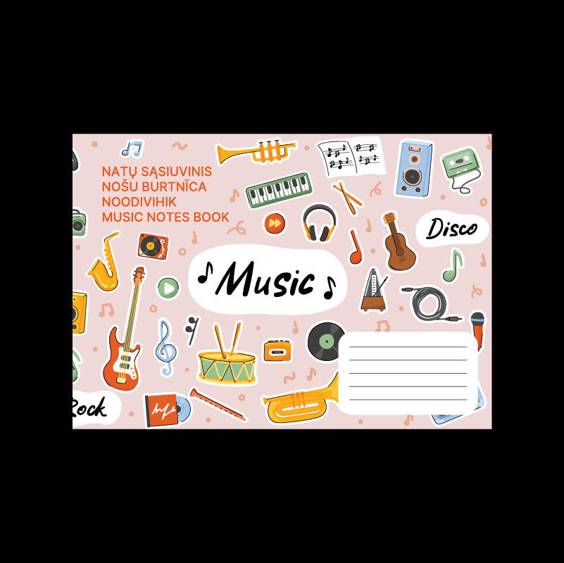 Muzikos natų sąsiuvinis, A5, Vidinių lapų gramatūra – 70 g/m2.