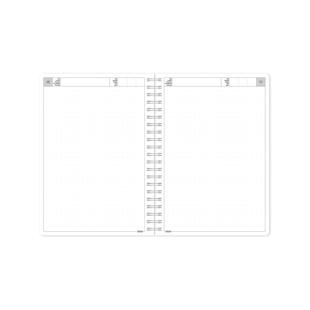 Kalendorius - užrašinė TIMER, su spirale, be datų, 140 x 184 mm, 224 lapai, taškeliais, kartoniniu viršeliu, tamsiai mėlyna
