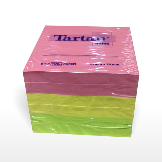 Lipnūs lapeliai TARTAN neon, 76 x 76 mm, 6 vnt./pak, įvairios spalvos