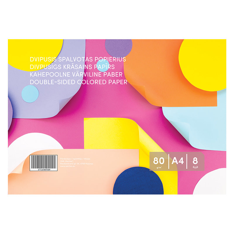 Spalvotas popierius , dvipusis, 8 lapai, 80 g/m²