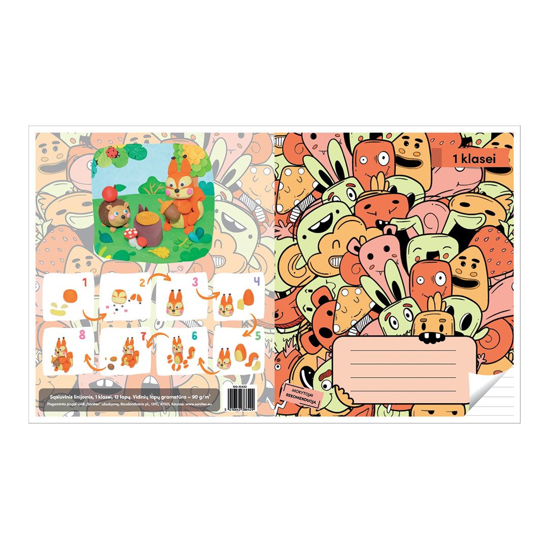 Sąsiuvinis linijomis, 1 klasei, 12 lapų. Vidinių lapų gramatūra – 90 g/m2. Su taisyklėmis ir žaidimais.