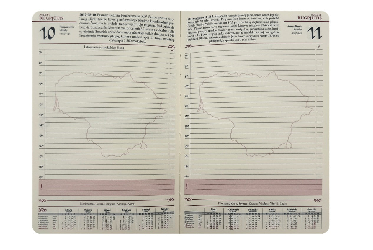 Istorinis kalendorius  2026, PU, A5, aukso spalvos kraštai, raudonos sp. LT