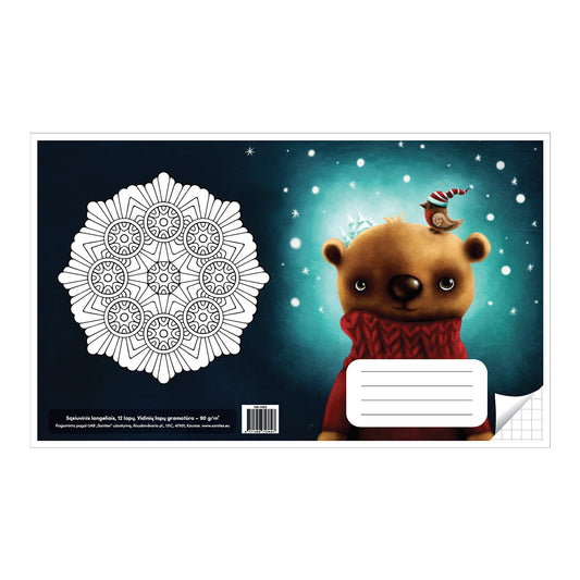 Sąsiuvinis langeliais 12 lapų. Vidinių lapų gramatūra – 90 g/m2.