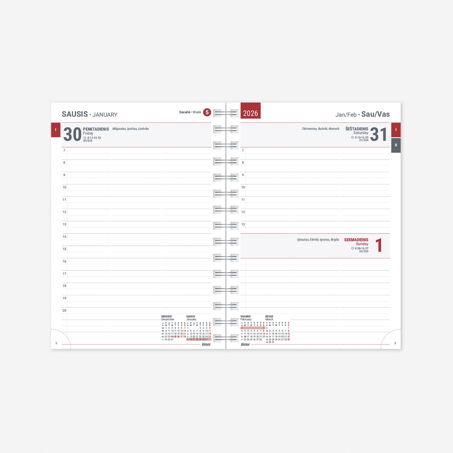 Kalendorius KANCLERIS Spirex Day FLEX 2026, PU, juoda