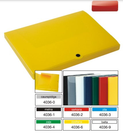 Aplankas (vokas) su spaustuku, plastikinis, geltonos spalvos, 2 cm