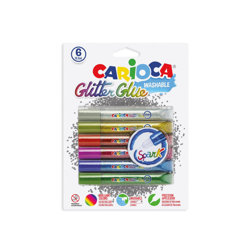 Decorative glue CARIOCA, 6 colors, 10.5 ml each, with glitter