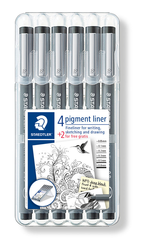 Braižiklis Staedtler PigmentLiner, juodas, rinkinyje 6 skirtingi pločiai
