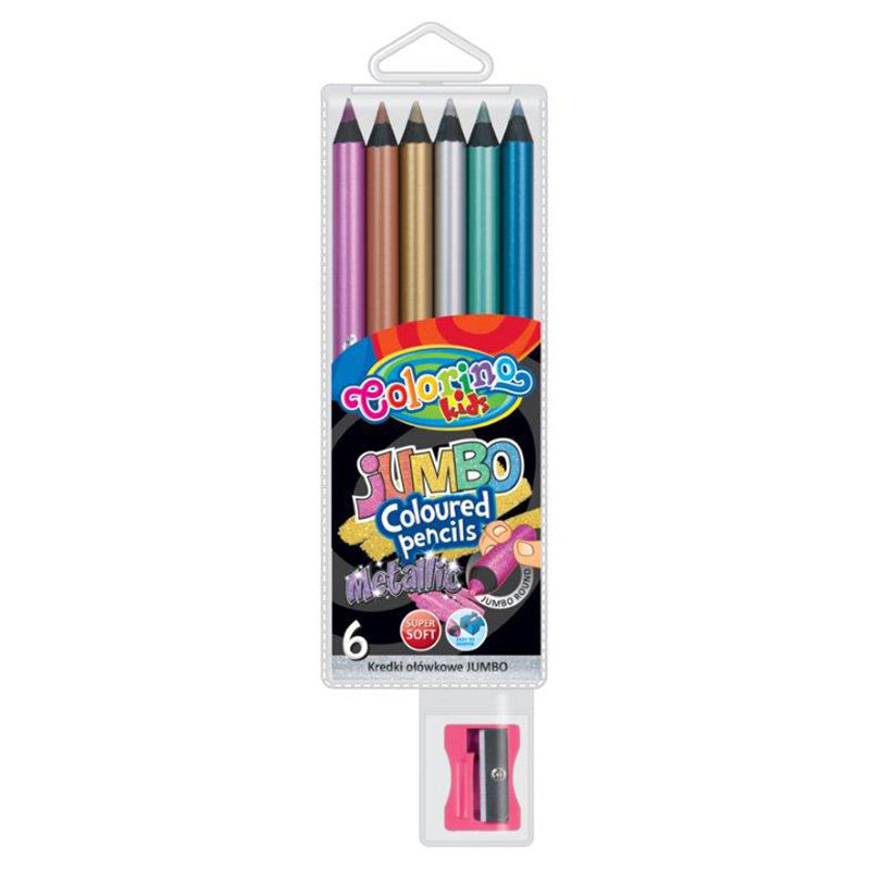 Colored pencils COLORINO JUMBO METALIC with sharpener, 6 pcs.