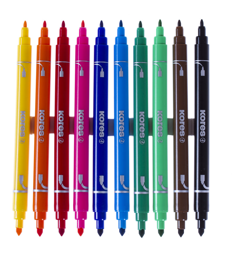 Flomasteriai dvipusiai KORES KORELLO 2 in 1, 10 vnt., dvipusiai