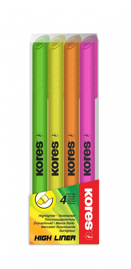 Teksto žymeklis KORES HIGH LINER FINE 4 spalvų rinkinys