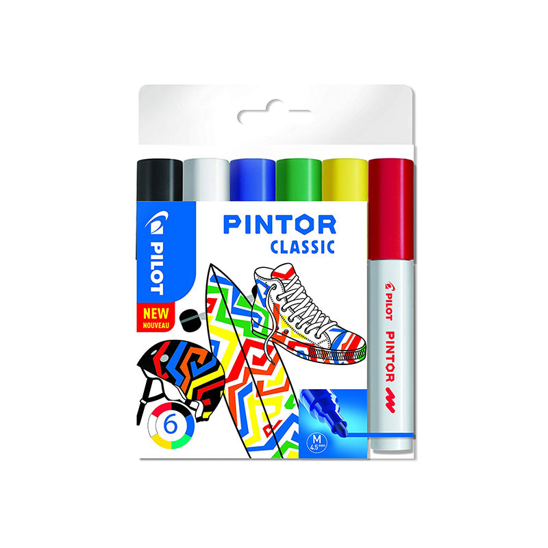 Permanent marker PILOT PINTOR CLASSIC 1.4mm, round tip, 6-color set