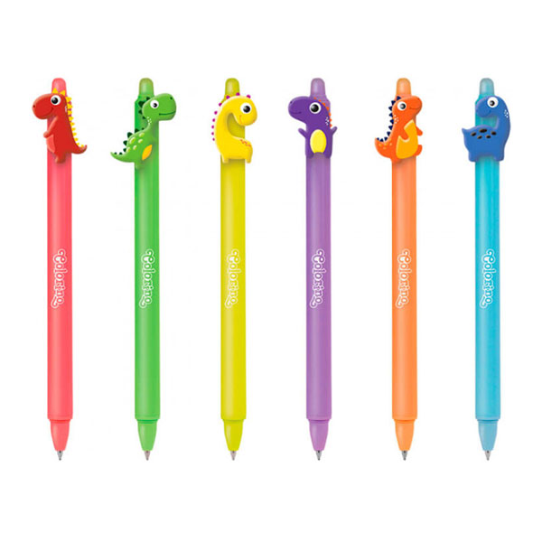 Automatinis trinamas rašiklis COLORINO su dinozaurais, įvairių spalvų, 0,5 mm