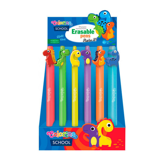 Automatinis trinamas rašiklis COLORINO su dinozaurais, įvairių spalvų, 0,5 mm