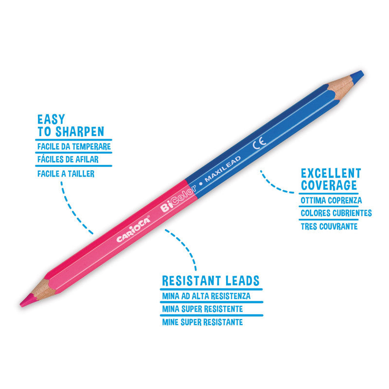 Colored double-sided tri-edged pencils CARIOCA, with sharpener, 6 pcs. 12 colors