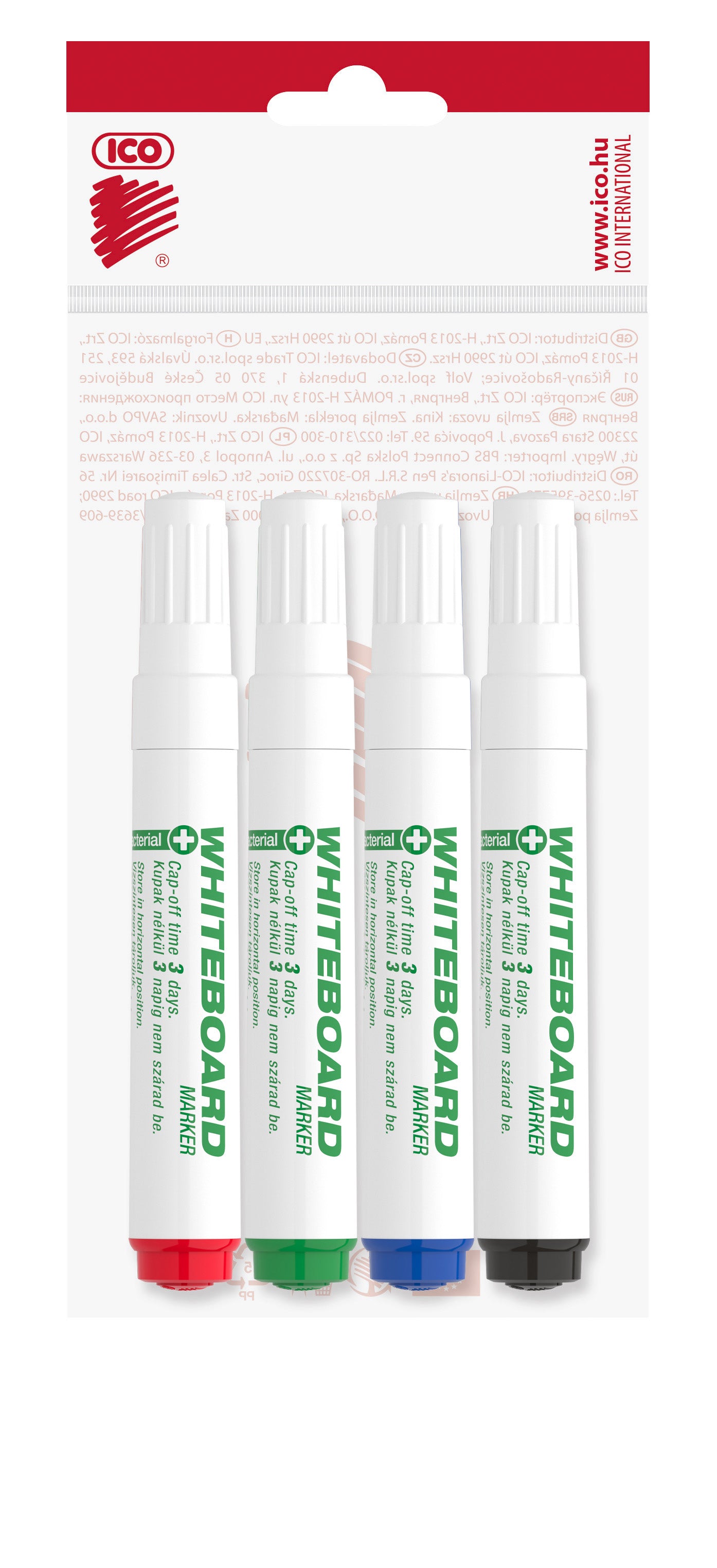 Whiteboard markers ICO 11 XXL, antibacterial, 4 pcs., inner color