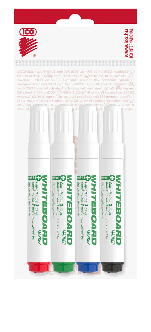 Whiteboard markers ICO 11 XXL, antibacterial, 4 pcs., inner color