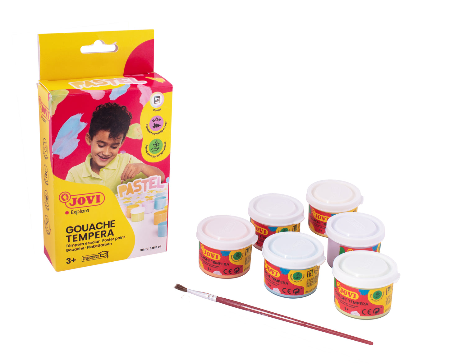Guašas JOVI TEMPERA, 35 ml, 6 pastelinių spalvų rinkinys su teptuku