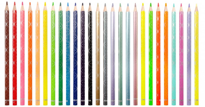 Spalvoti pieštukai KORES KOLORES STYLE, tribriauniai, 3mm, 26 spalvos (6 metalizuotos, 4 pastelinės
