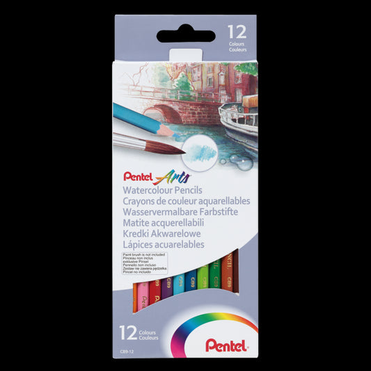 Spalvoti pieštukai PENTEL ARTS, šešiabriauniai, akvareliniai, 12 vnt.