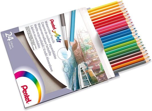 Spalvoti pieštukai PENTEL ARTS, šešiabriauniai, akvareliniai, 24 vnt.