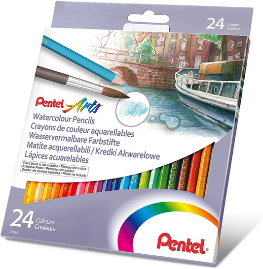Spalvoti pieštukai PENTEL ARTS, šešiabriauniai, akvareliniai, 24 vnt.