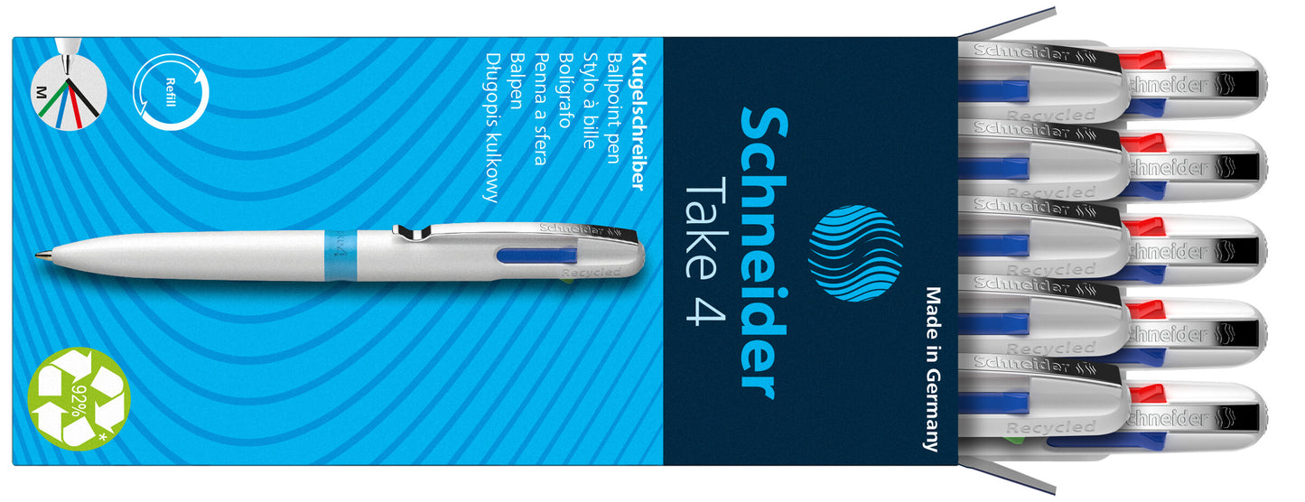 Tušinukas SCHNEIDER Take 4, baltas korpusas, 4 spalvos