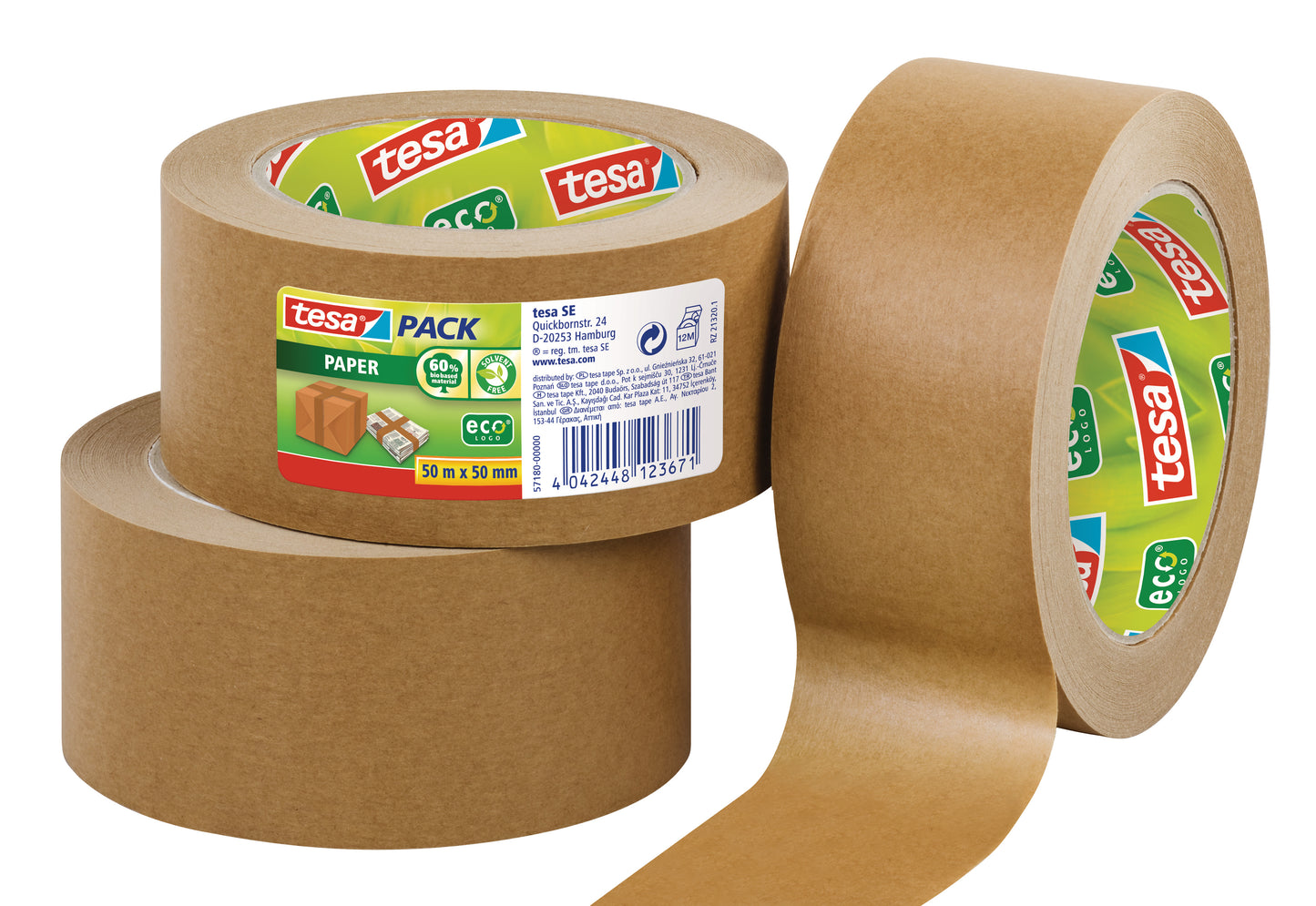 Popierinė pakavimo juosta TESA PACK Paper ECO Logo, 50mm x 50m, ruda