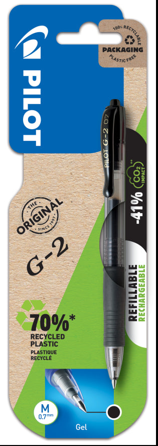 Automatinis rašiklis Pilot G-2 0,7 mm, juodos spalvos, 1 vnt, blisteryje