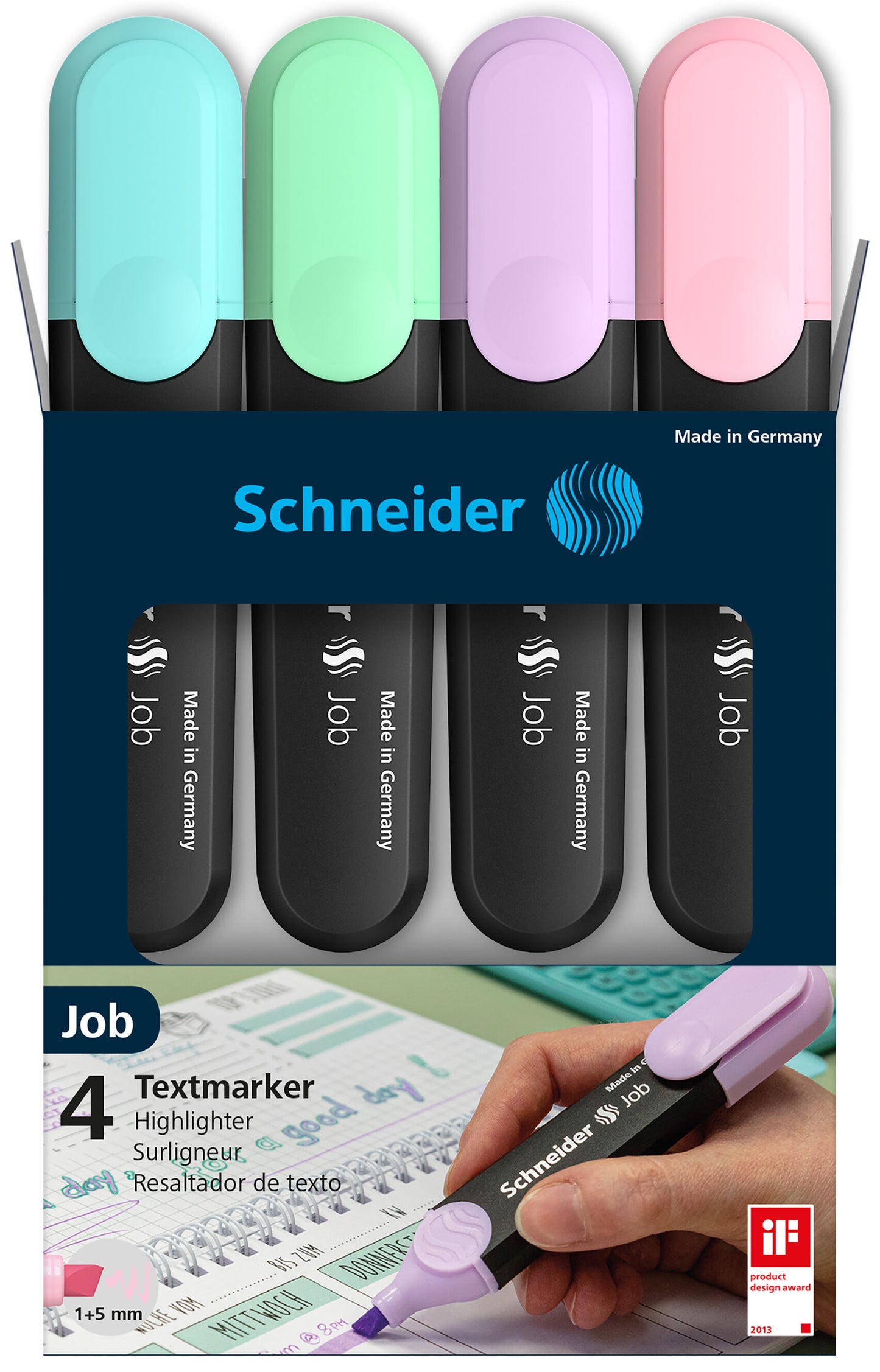 Teksto žymekliai SCHNEIDER JOB, 1-5 mm, 4 pastelinių spalvų rinkinys