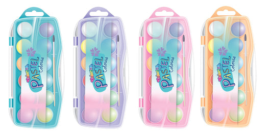 Akvareliniai dažai COLORINO Pastel, 12 spalvų rinkinys