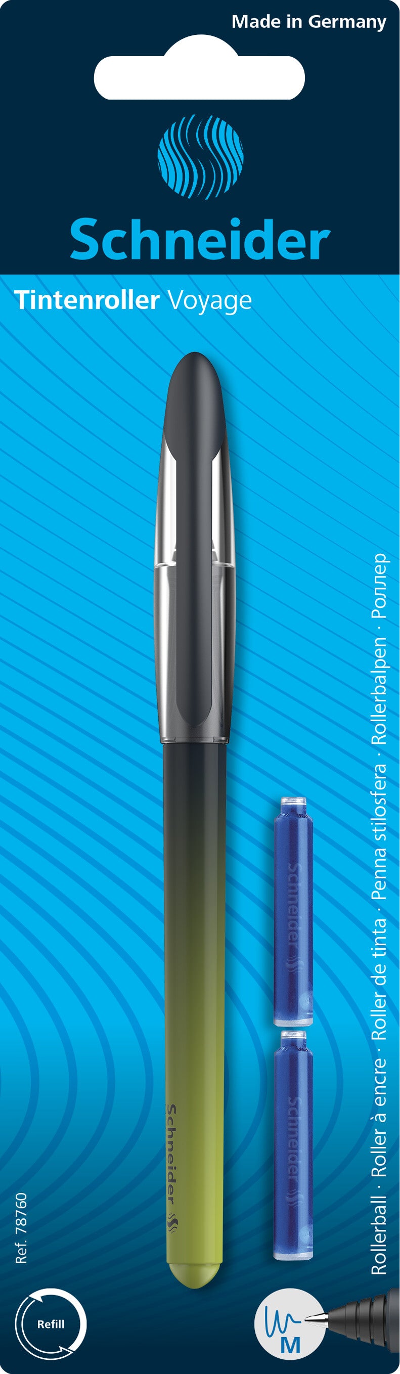 Kapsulinis rašiklis SCHNEIDER VOYAGE , 0,7mm, įvairių sp. Korpusas, blisteryje