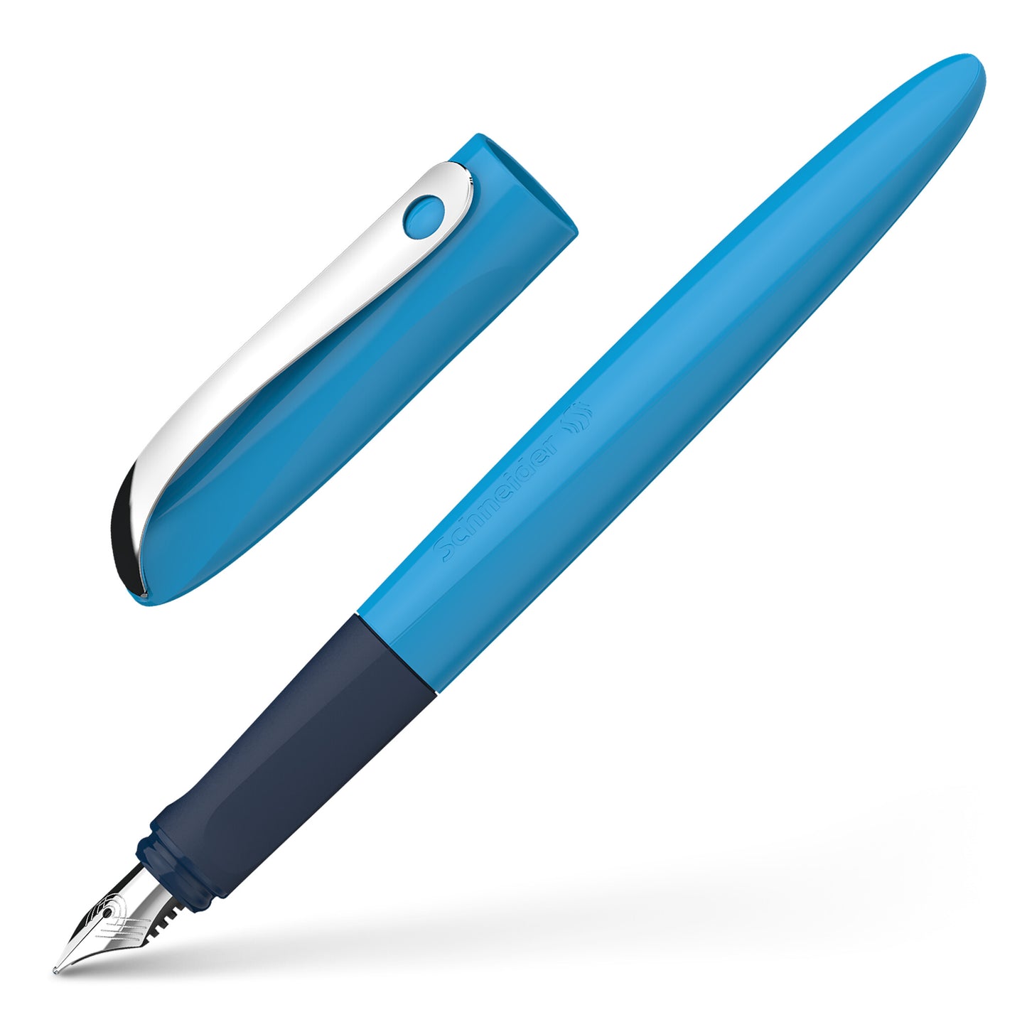 Plunksnakotis SCHNEIDER Wavy A, dešiniarankiams ir kairiarankiams, mėlynos spal. korpusas, blisteryje