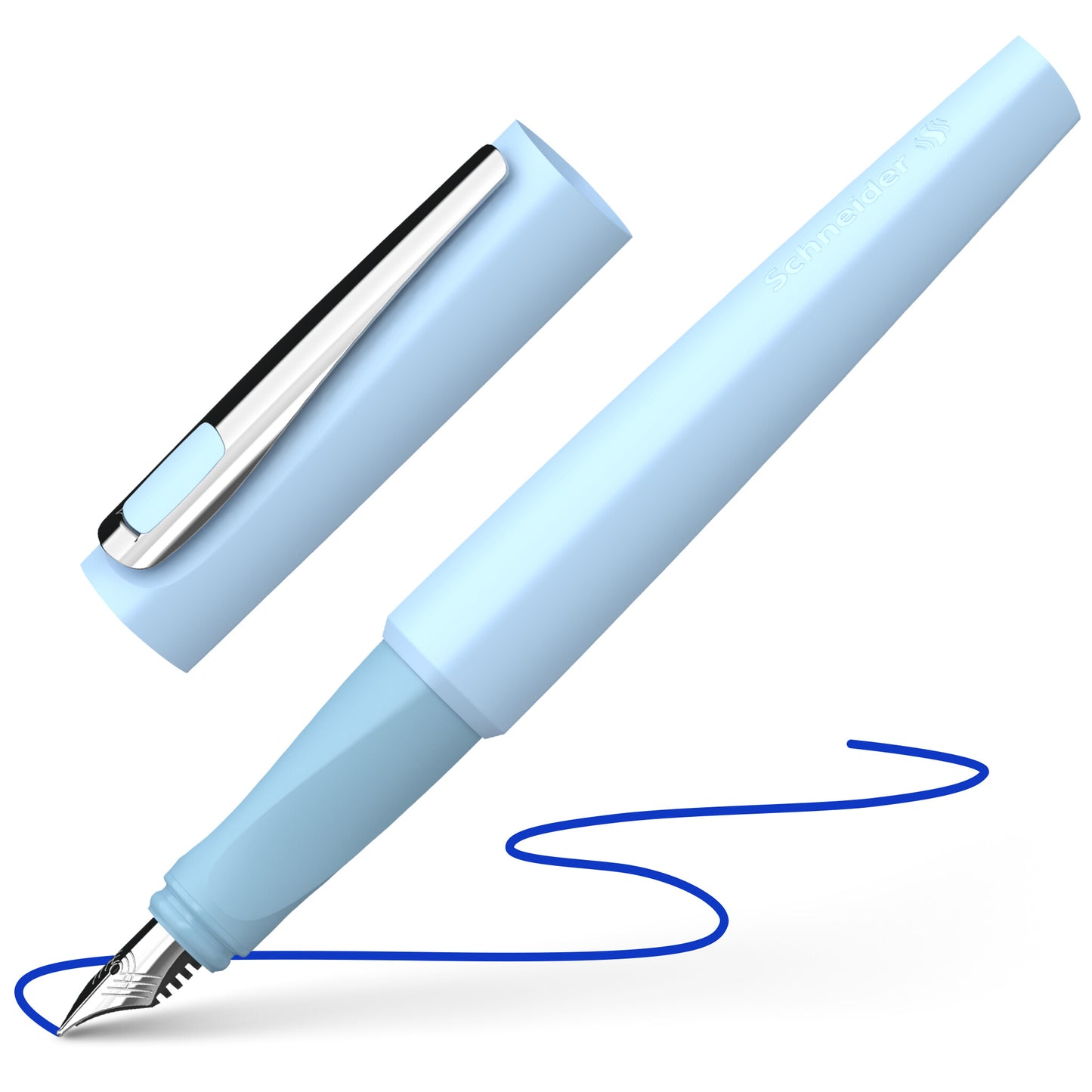 Plunksnakotis SCHNEIDER Tomo M, plastikinis, matinis žydros spalvos korpusas, tinka dešiniarankiams ir kairiarankiams