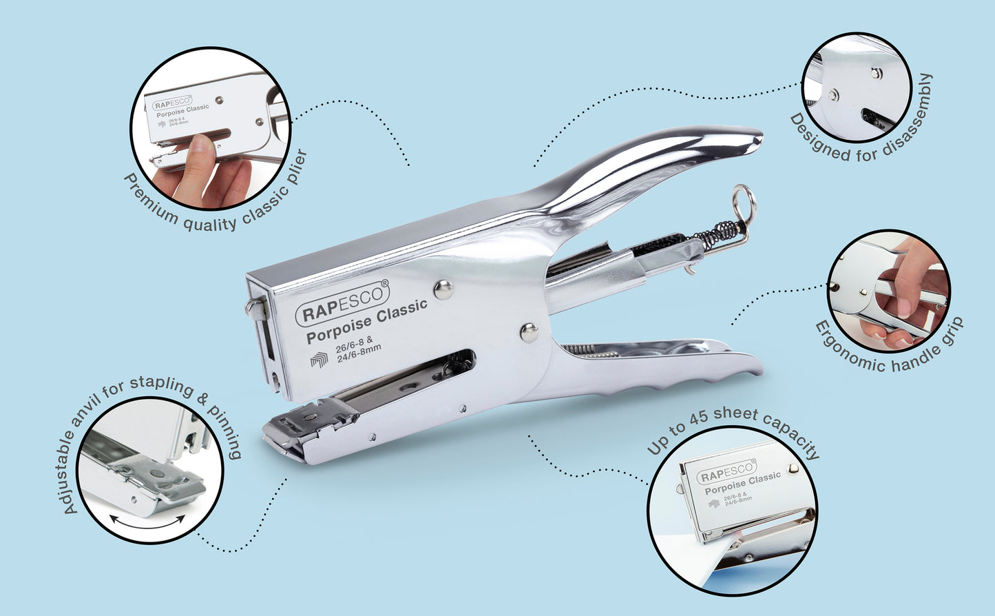 Segiklis RAPESCO Classic, sega 45 lapus, chromuotas
