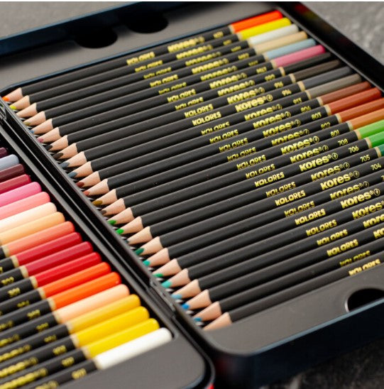 Spalvotų pieštukų rinkinys KORES KOLORES, metalinėje dežutėje, 50 vnt.