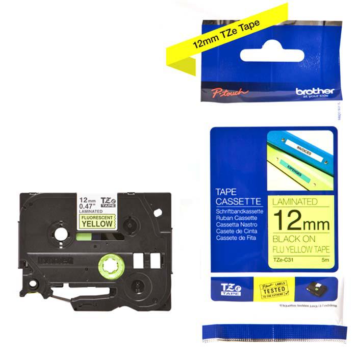 Juostelė BROTHER TZE-C31 (12mm. x 5m.), juodos raidės geltoname fone